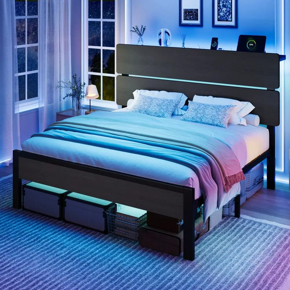 Canopy Bed Frame Metal Queen - Base de Cama Doble/Queen/King con Luz