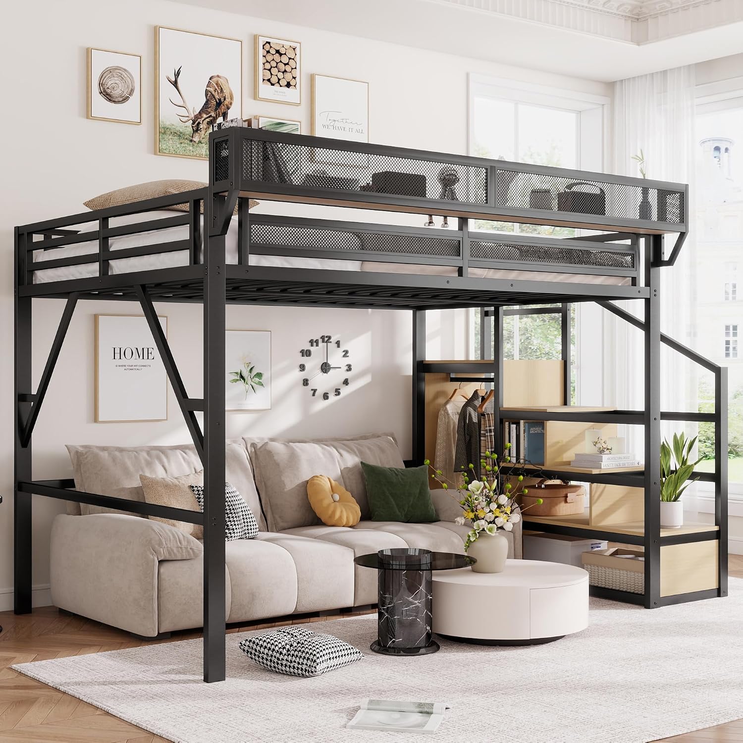 Canopy Bed Frame Metal Queen - Cama Alta Tamaño Queen con Escaleras
