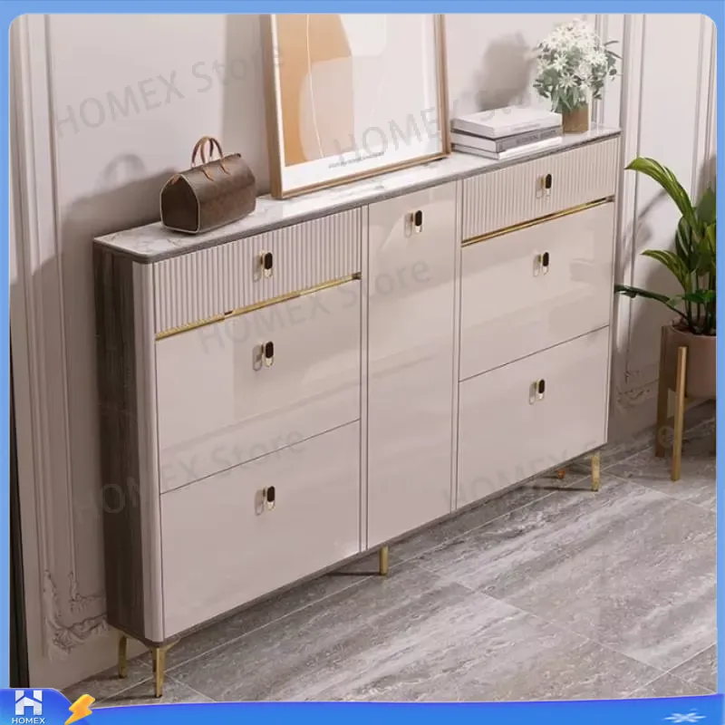 Shoe Rack Cabinet Narrow Entryway - Zapatero impermeable con taburete, estrecho, para