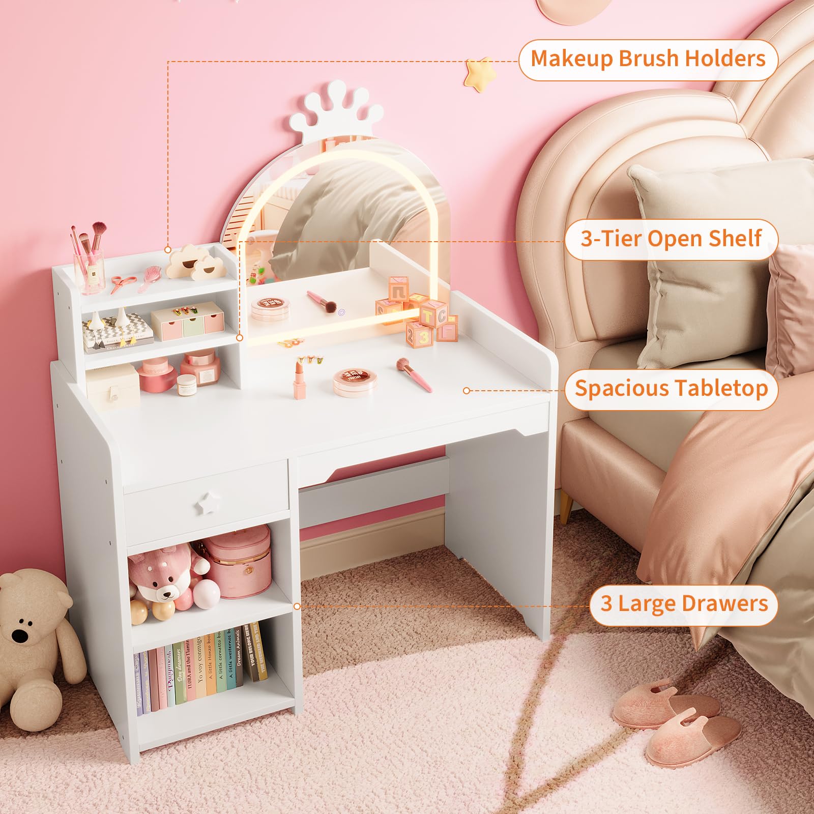 Juego de Mesa y Silla de Maqui - Dressing Table Vanity With Lighted Mirror reseña y precio
