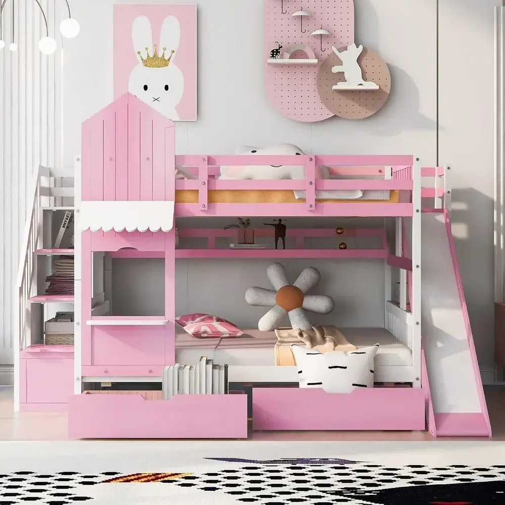 Cama de dos pisos para niños c - Bunk Bed With Stairs And Slide reseña y precio