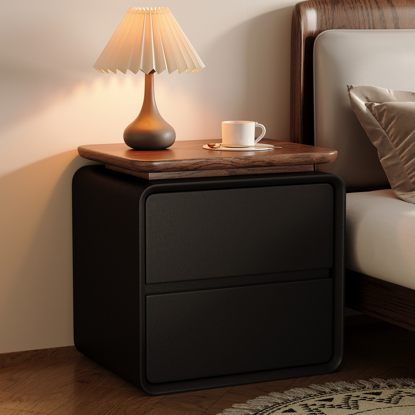 Mesa de noche moderna y minima - Solid Wood Nightstand 2 Drawers reseña y precio