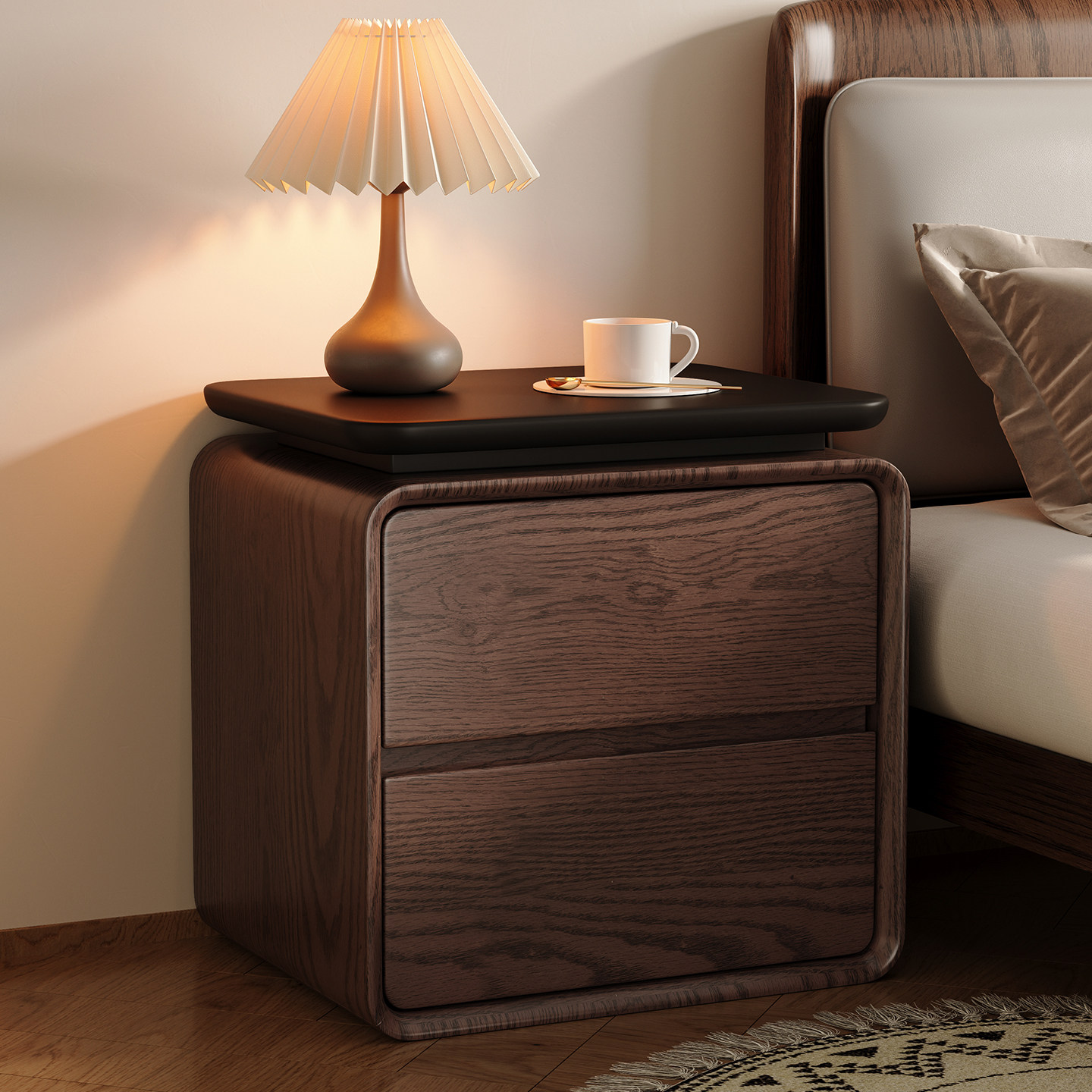 Mesa de noche moderna y minima - Solid Wood Nightstand 2 Drawers reseña y precio