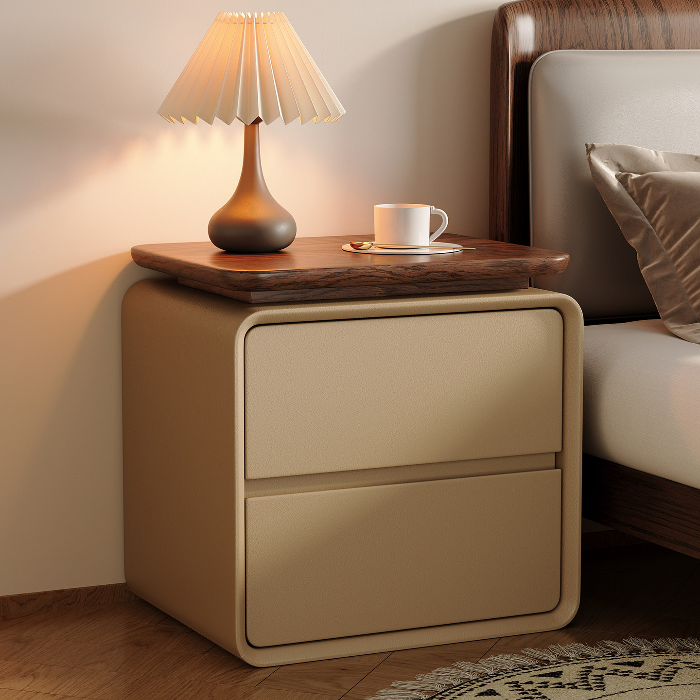 Mesa de noche moderna y minima - Solid Wood Nightstand 2 Drawers reseña y precio