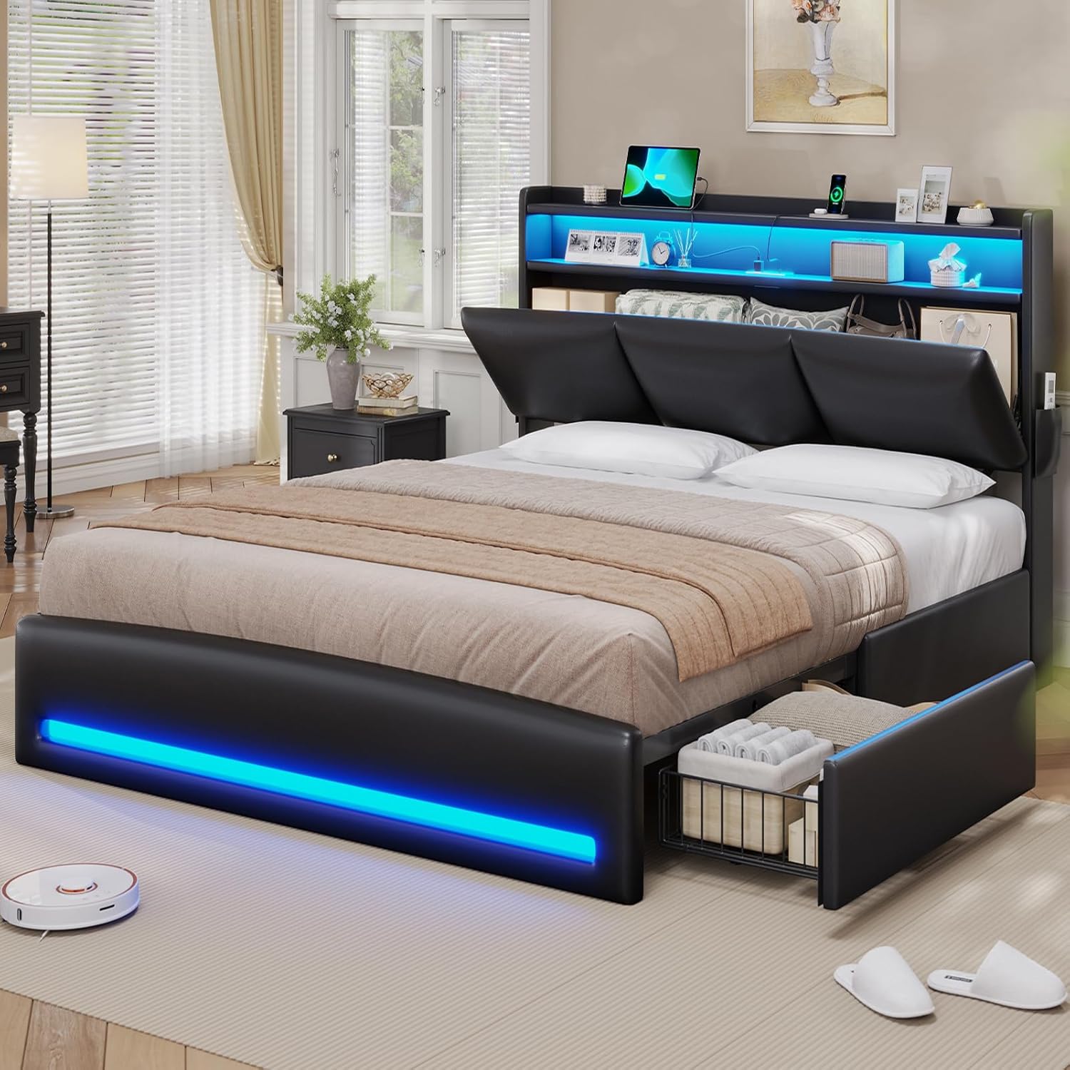 Base de Cama Queen con Cabecer - Canopy Bed Frame Metal Queen reseña y precio