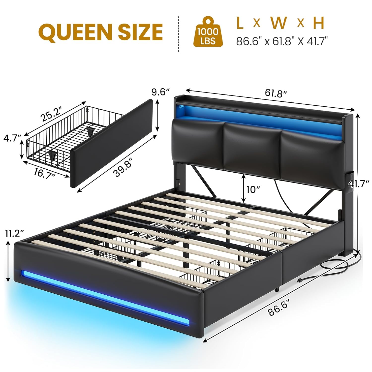 Base de Cama Queen con Cabecer - Canopy Bed Frame Metal Queen reseña y precio