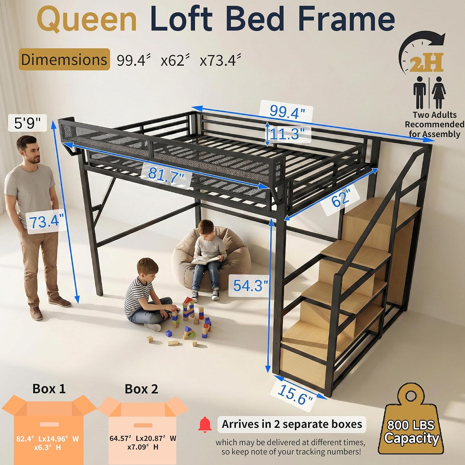 Cama Alta Tamaño Queen con Esc - Canopy Bed Frame Metal Queen reseña y precio