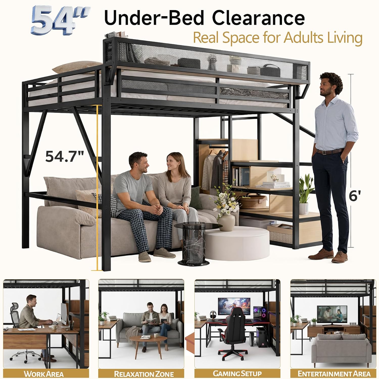 Cama Alta Tamaño Queen con Esc - Canopy Bed Frame Metal Queen reseña y precio