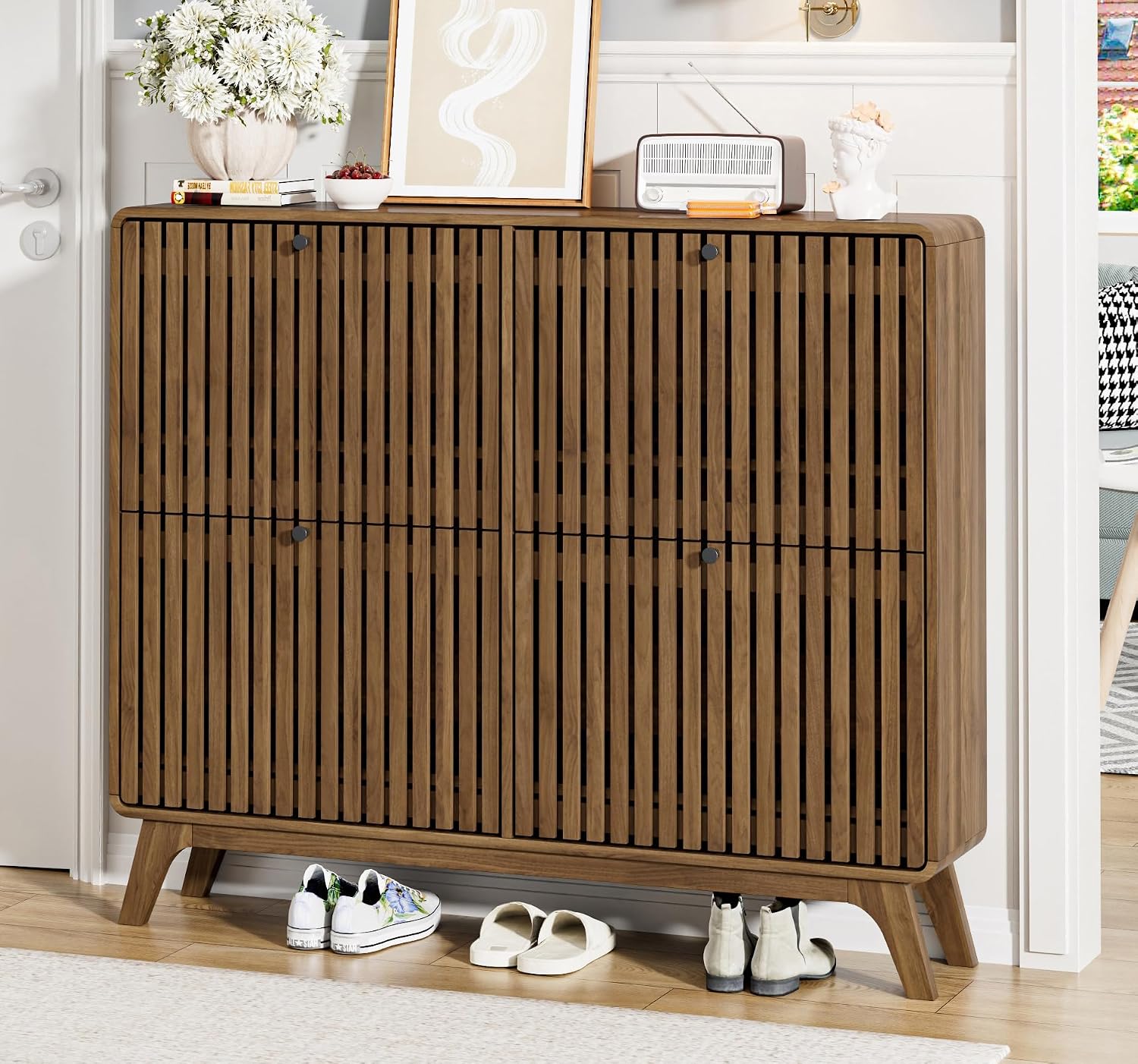 # Zapatero Grande de Bambú con - Shoe Rack Cabinet Narrow Entryway reseña y precio